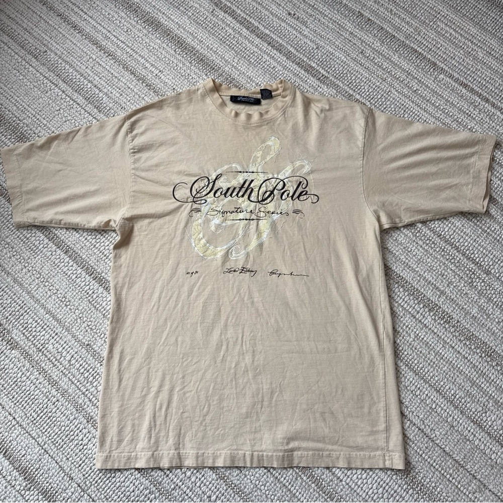 Vtg XL South Pole Signature Series Ltd Ed 21 of 91 Graphic Tshirt Beige Y2K Rare